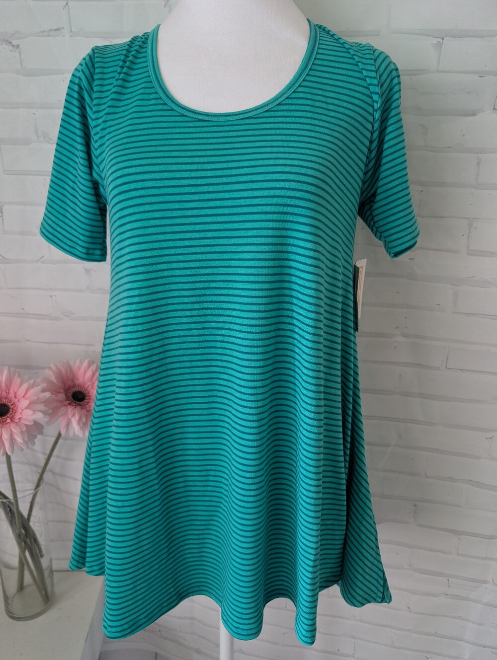 NWT LuLaRoe Teal Striped Short Sleeve Top